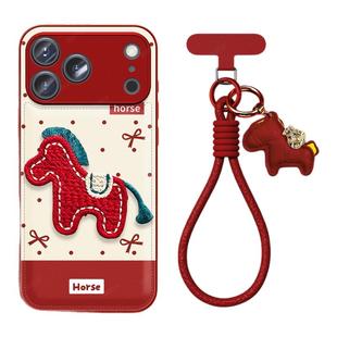 适用苹果17promax小马手机壳挂绳iPhone17女新款马年16pro高级感红色15plus本命新年14秋冬13pm防摔保护套C