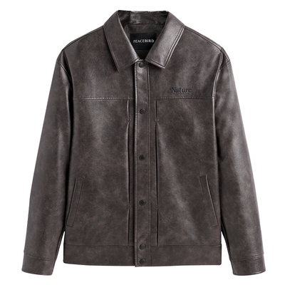 太平鸟男装擦色PU皮夹克