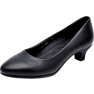 静音尖头黑色高跟鞋软底女皮鞋浅口空姐银行工作鞋公务员面试女鞋