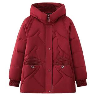 大码加绒羽绒棉棉服中老年妈妈冬季新款连帽加厚保暖棉衣棉袄外套