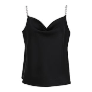 DPLAY2025年夏季黑色新款法式吊带背心女气质独特修身缎面上衣