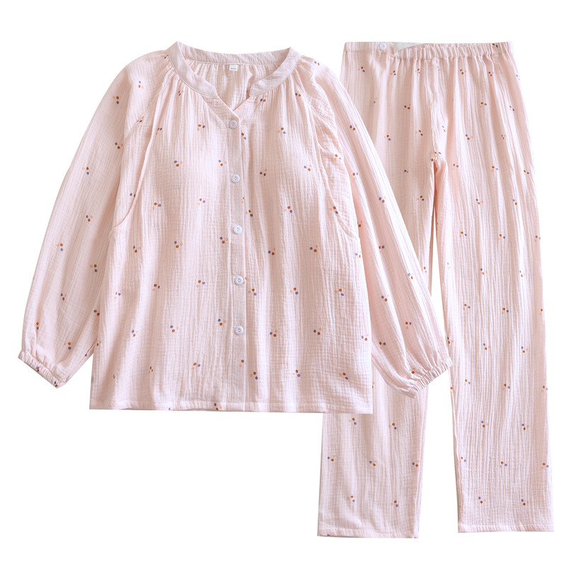 孕妇睡衣春秋纯棉怀孕期待产纱布月子服春夏季薄款产后哺乳带胸垫