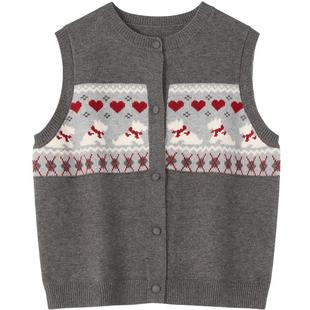 LAGOGO学院风约会小狗针织开衫马甲女拉谷谷2025秋冬新款宽松上衣