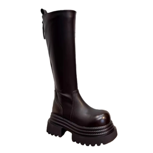 小个子复古风厚底高筒骑士靴女2025秋冬新款气质加绒瘦瘦长筒靴潮