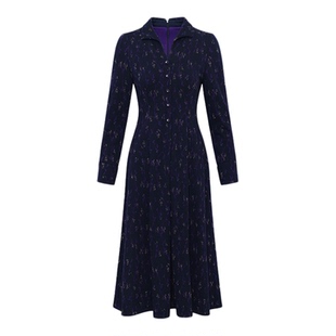 黛玛诗显瘦花裙子秋季新款优雅复古印花舒适针织连衣裙伞裙女