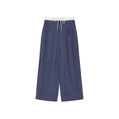 REVAN芮范设计师款复古松弛感蓝格纹长裤RL11301087