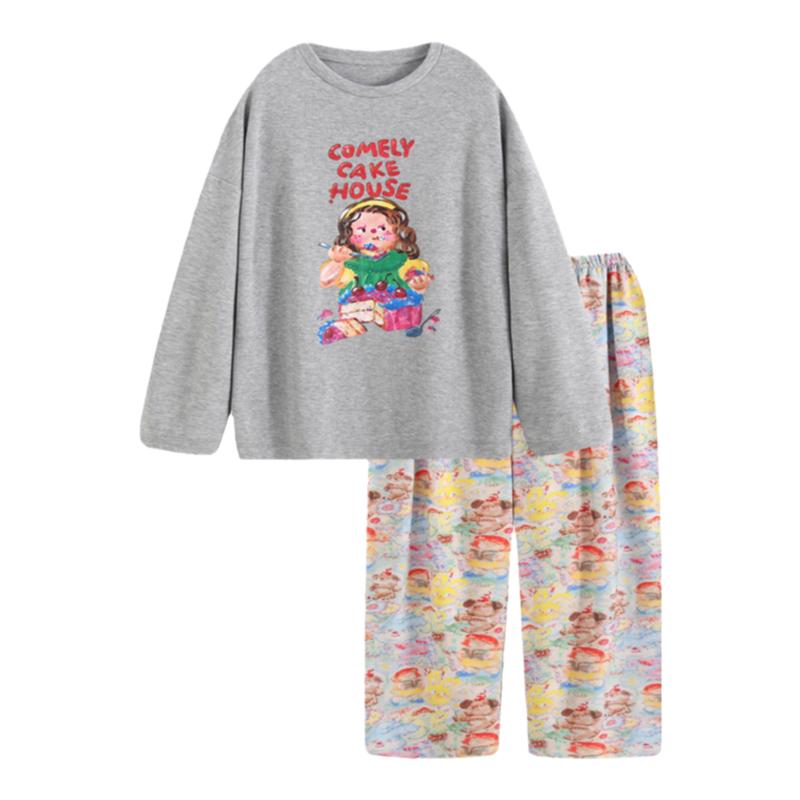 HEARMES 油画卡通纯棉睡衣女生秋冬季可外穿居家服可爱日系家居服