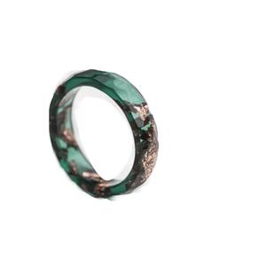 狮心兔手工制作 苔藓暗绿色戒指 玫瑰金箔 树脂刻面戒指 情侣对戒