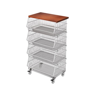 橱柜下蔬菜置物架厨房推车不锈钢菜篮子果蔬收纳筐落地移动小推车