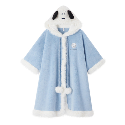 BE史努比珊瑚绒斗篷睡袍连帽冬女