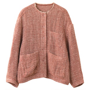 GESGOO原创设计小香风亚麻外套女春装新品编织镂空松弛感宽松上衣