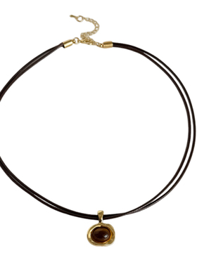 美拉德复古虎眼石吊坠皮绳