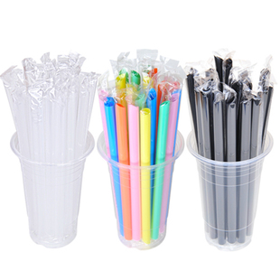 单只装长粗21-26cm白黑彩一次性尖头珍珠果粒奶茶尖吸管100支包邮