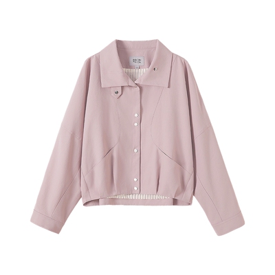 她池简约宽松款短款长袖翻领外套