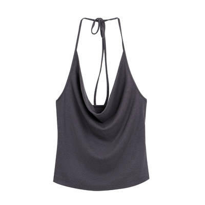 NEVA HU白月香颂 气质荡领挂脖吊带背心女高级感露背修身系带上衣