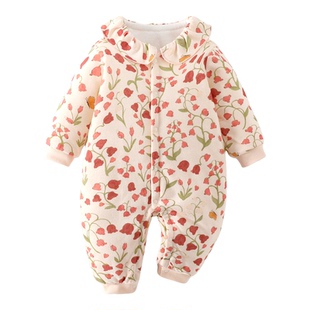 女宝宝外出服冬季棉衣棉服80克薄棉婴儿夹棉连体衣甜美风外穿哈衣