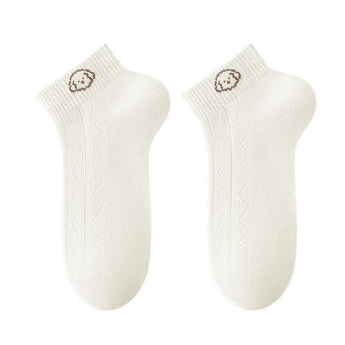 猫人袜子女士纯棉防臭短袜2026新款爆款可爱小狗白色短筒夏季薄款