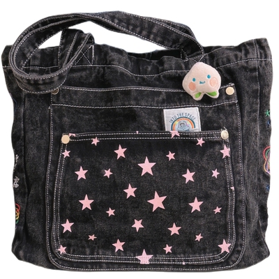 甜酷少女复古牛仔单肩包