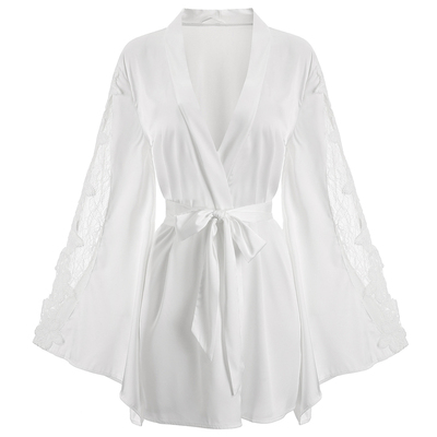 小姐蕾丝镂空性感系带中袖睡袍