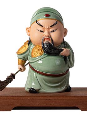 中式陶瓷关公桌面摆件客厅供奉