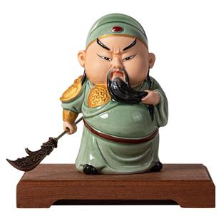 中式陶瓷关公桌面摆件客厅供奉神像文武财神关羽关二爷招财装饰品