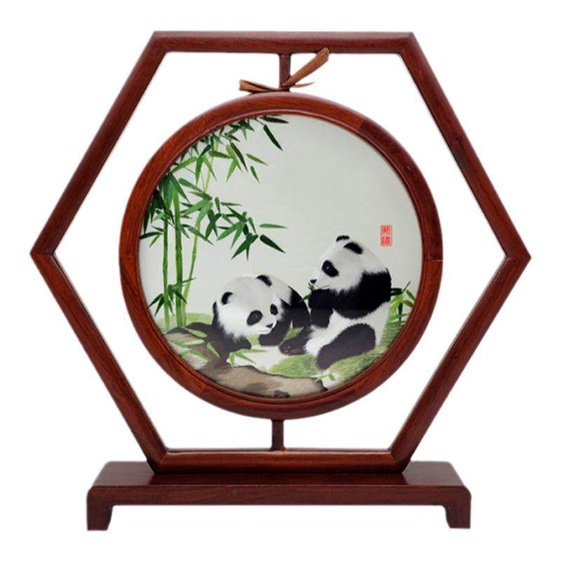 大熊猫小屏风包邮外事接待刺绣