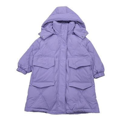 女童冬季黄色紫色大口袋羽绒服