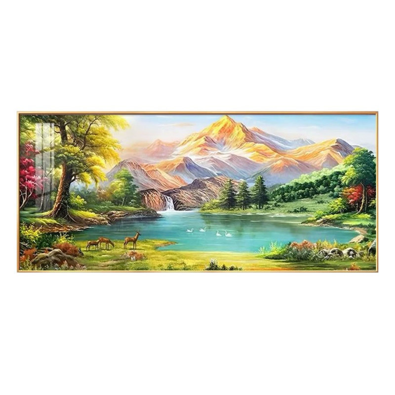 背靠日照金山粘贴钻石画方钻2026新款客厅满钻十字绣风景图点钻画