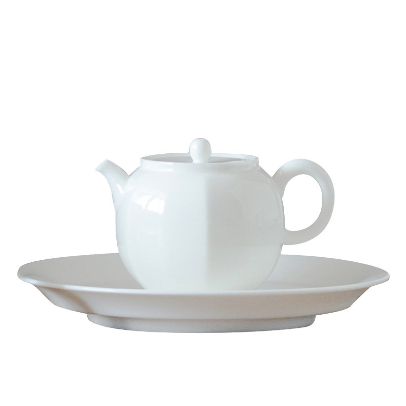 玉泥骨瓷壶承|手工觅白托盘茶壶