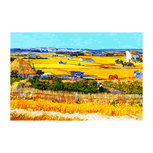 梵高印象派数字油画丰收麦田手绘带内框丙烯画手工填色客厅装饰画