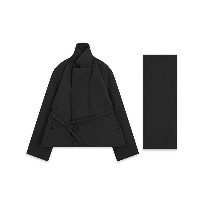 白弓90白鸭绒设计感气质短立领羽绒服外套女(带围巾)55990