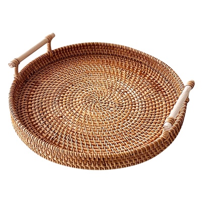 日式藤编收纳托盘水果盘面包篮