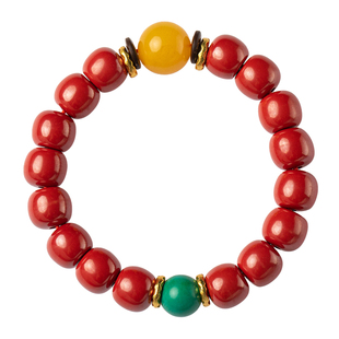 【设计师款】福一方朱砂手串女高档蜜蜡菱镁矿绿松石手链本命年礼