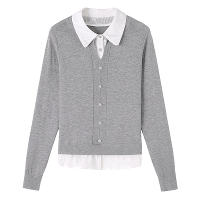 亦白百搭显瘦假两件拼接针织衫女