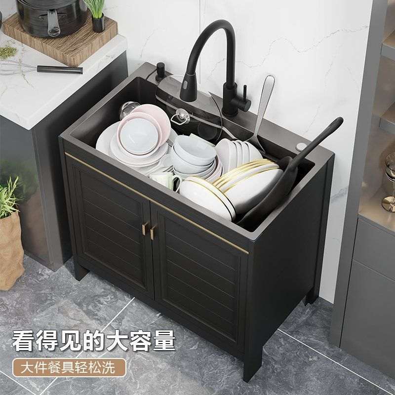 厨房不锈钢洗菜盆一体柜多功能水槽大单槽洗碗池落地式橱柜带柜子