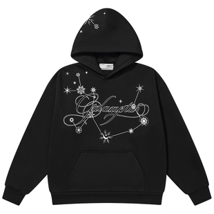 HACR银河幻梦银线珍珠刺绣卫衣 美式街头宽松休闲帽衫