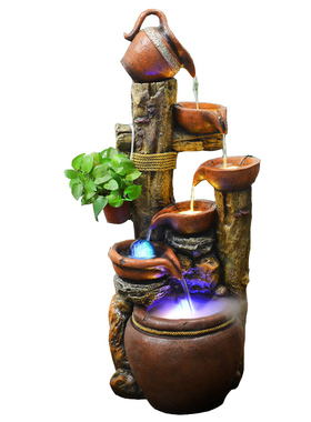 田园风庭院瓦罐树脂喷泉流水摆件