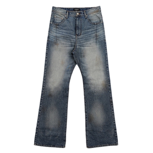 Far Archive 26ss 脏染水洗做旧牛仔裤微喇裤褶皱流苏廓形长裤