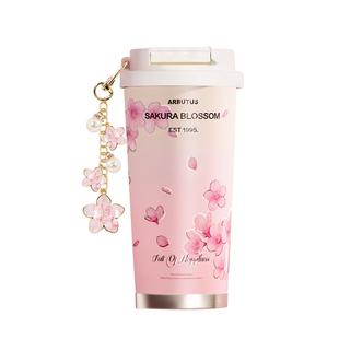 草莓树樱花保温水杯女2026新款高颜值陶瓷内胆高级感轻奢咖啡杯子