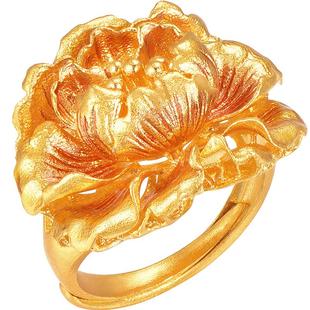 明牌珠宝古法黄金戒指 冠群芳牡丹女戒足金婚戒AFM0250