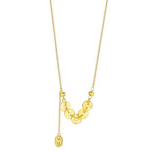 九乐足银999银项链女猫眼珠五钱币车花项链吉言吊坠项链送女友礼