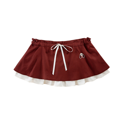 WANGREENCHENCLEAN白木晨 赭色美卡犬刺绣标超短双层半裙