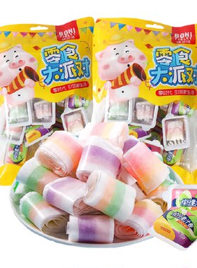 啵尼猪水果味怀旧彩虹色零食