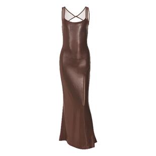 gusty法式纯欲辣妹亮片吊带裙高级露背礼服欧美ins网纱拼接连衣裙