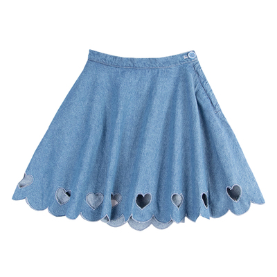 夏季爱心镂空牛仔裙减龄半松紧腰