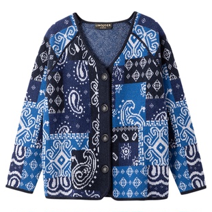 复古民族风！重工提花加厚针织羊绒开衫女纯羊绒毛衣厚外套秋冬