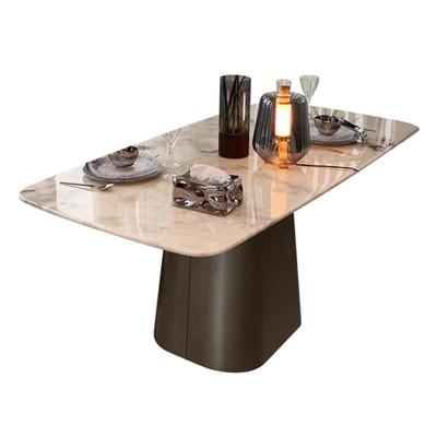 天然芬迪白大理石餐桌椅组合高端