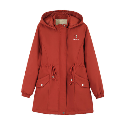 啄木鸟中长款风衣外套女士冬季2025新款妈妈显瘦加绒加厚防风夹克