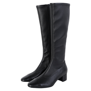 IORE理想矿石设计师原创 气质弹力羊皮包腿显瘦粗跟中跟及膝靴