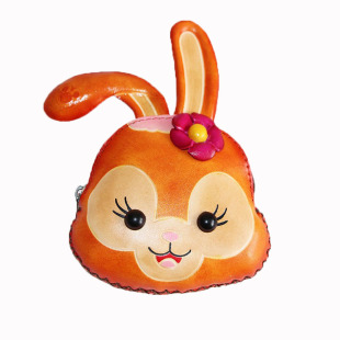 手工牛皮钥匙包卡包卡通动物十二生肖兔子零钱包真皮手挽钱包可爱